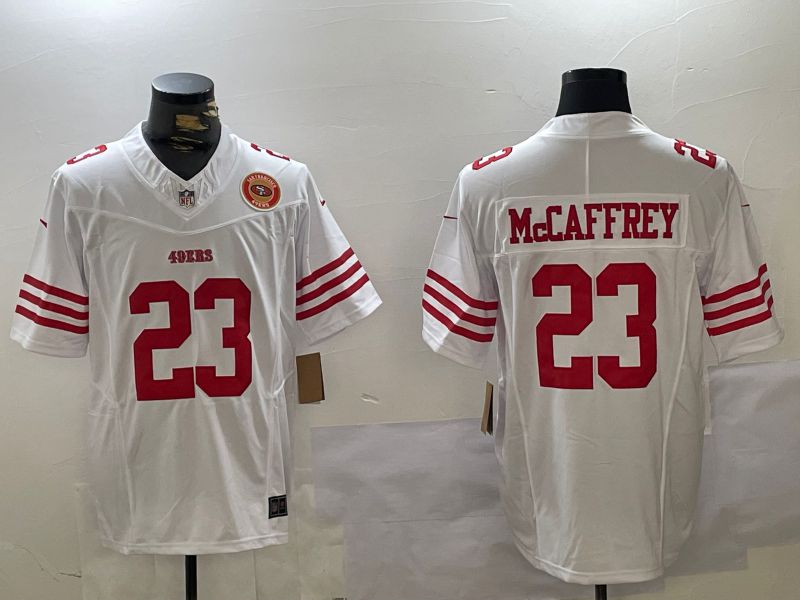 Men San Francisco 49ers #23 Mccaffrey White Three generations 2024 Nike Vapor Limited NFL Jersey style 8